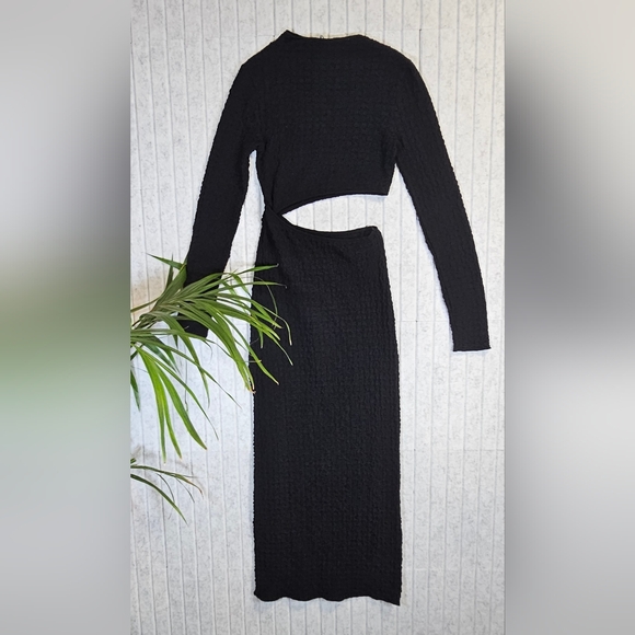 ZARA Black Textured Cutout Midi Dress Women’s Small Long Sleeve - Picture 1 of 1